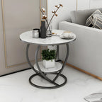Stylish Round Marble Side Table with Storage and Gold Frame