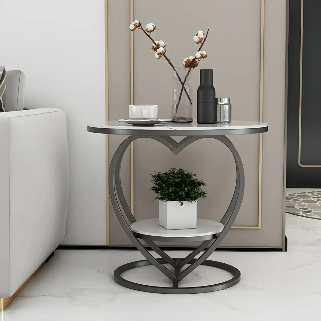 Stylish Round Marble Side Table with Storage and Gold Frame