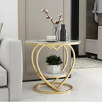 Stylish Round Marble Side Table with Storage and Gold Frame