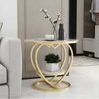 Stylish Round Marble Side Table with Storage and Gold Frame