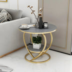 Stylish Round Marble Side Table with Storage and Gold Frame