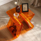 Gray Acrylic Side Table with Magazine Rack for Living Room