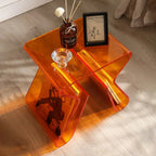 Gray Acrylic Side Table with Magazine Rack for Living Room