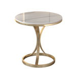 Round Gold Metal and Marble End Table for Living Room