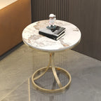 Round Gold Metal and Marble End Table for Living Room