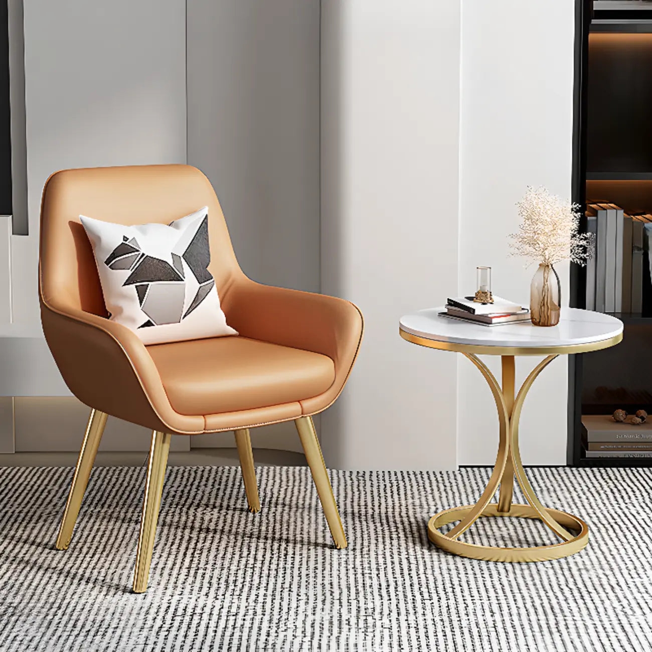 Round Gold Metal and Marble End Table for Living Room