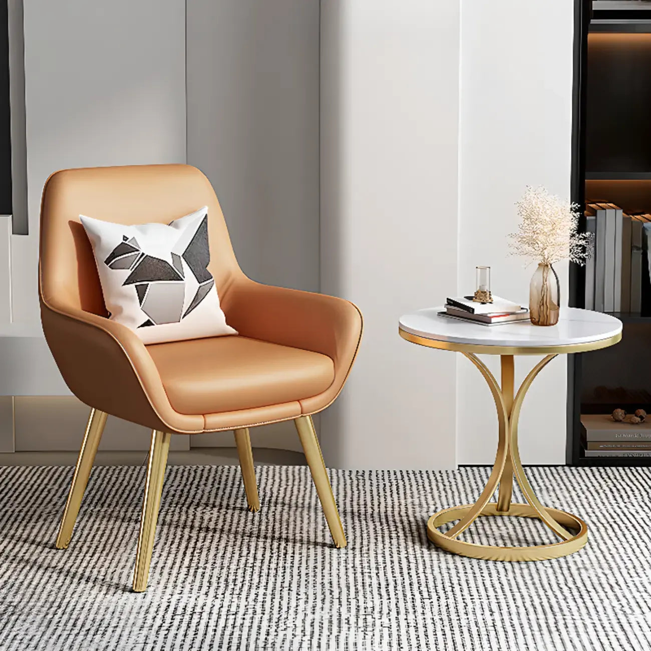 Round Gold Metal and Marble End Table for Living Room