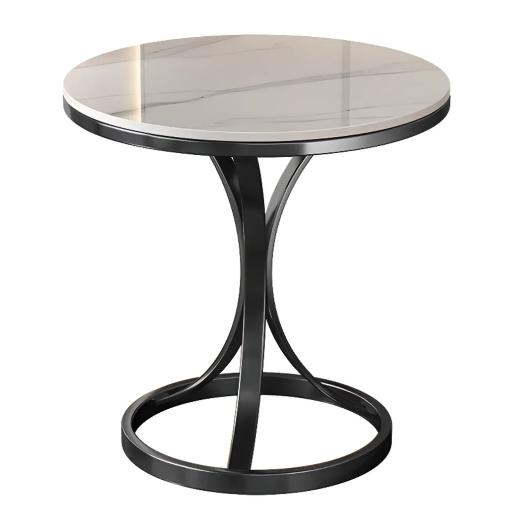 Round Gold Metal and Marble End Table for Living Room