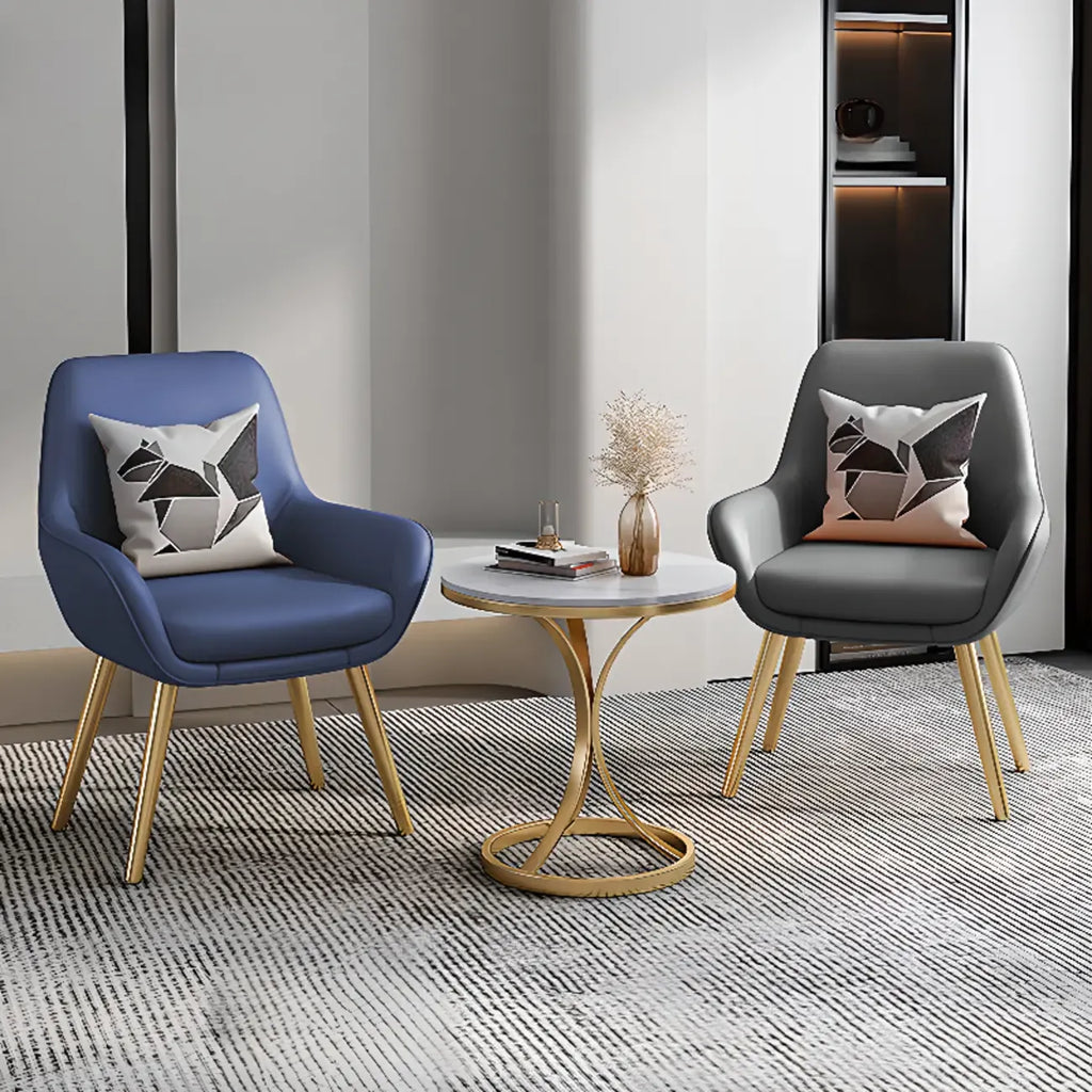 Round Gold Metal and Marble End Table for Living Room