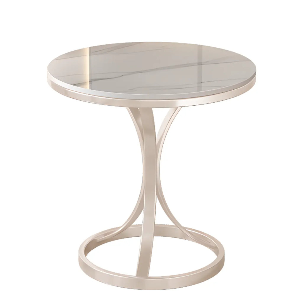 Round Gold Metal and Marble End Table for Living Room
