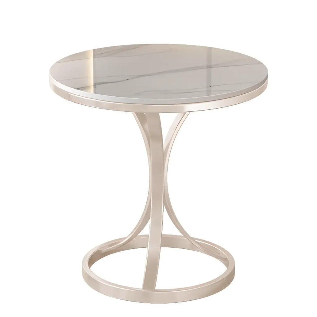 Round Gold Metal and Marble End Table for Living Room