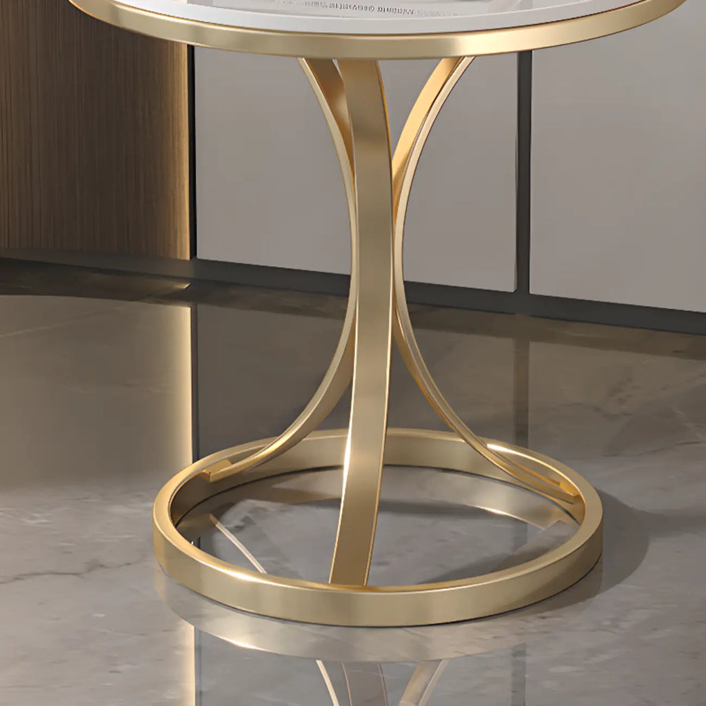 Round Gold Metal and Marble End Table for Living Room