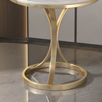 Round Gold Metal and Marble End Table for Living Room
