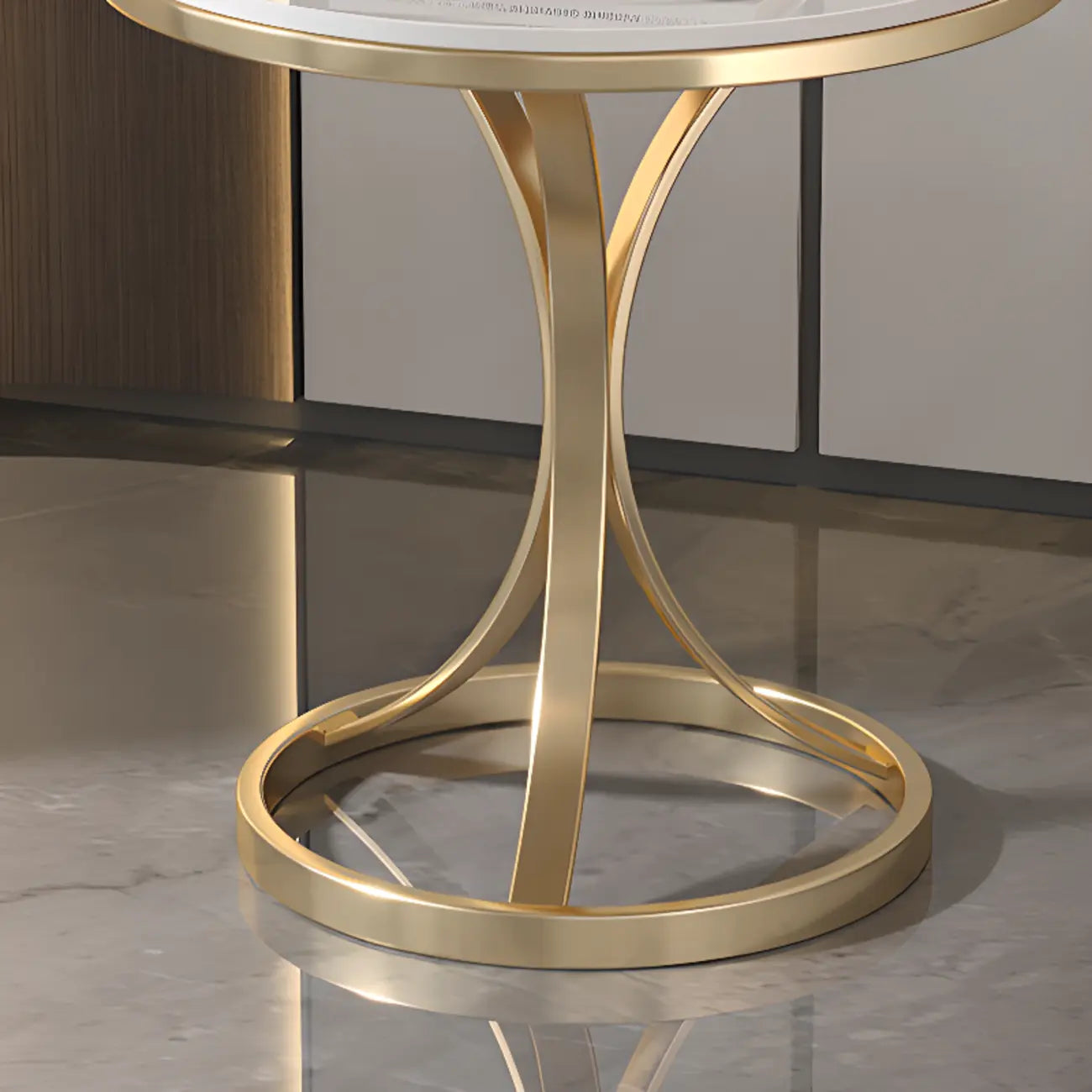 Round Gold Metal and Marble End Table for Living Room