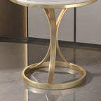 Round Gold Metal and Marble End Table for Living Room