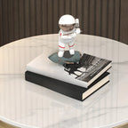 Round Gold Metal and Marble End Table for Living Room