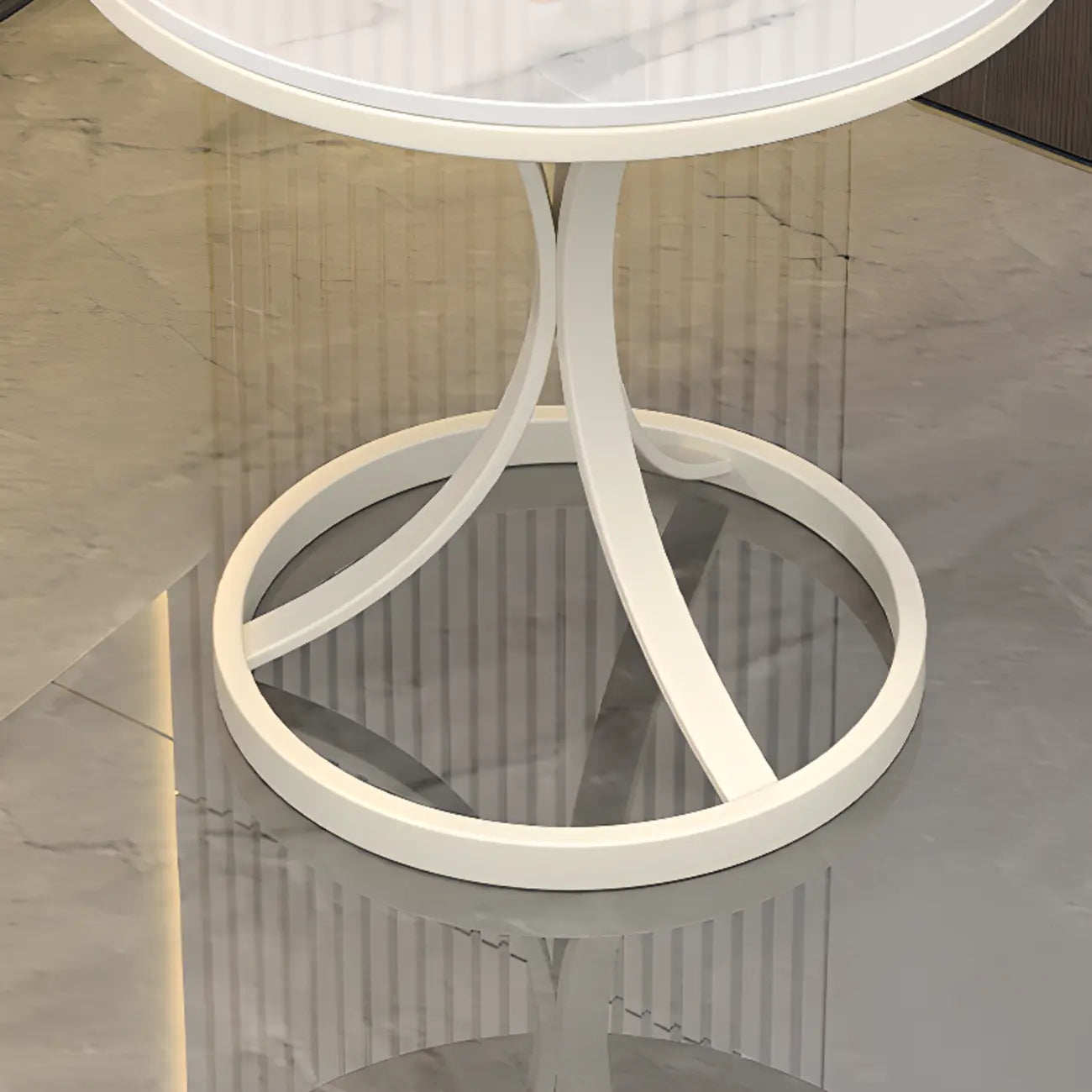 Round Gold Metal and Marble End Table for Living Room