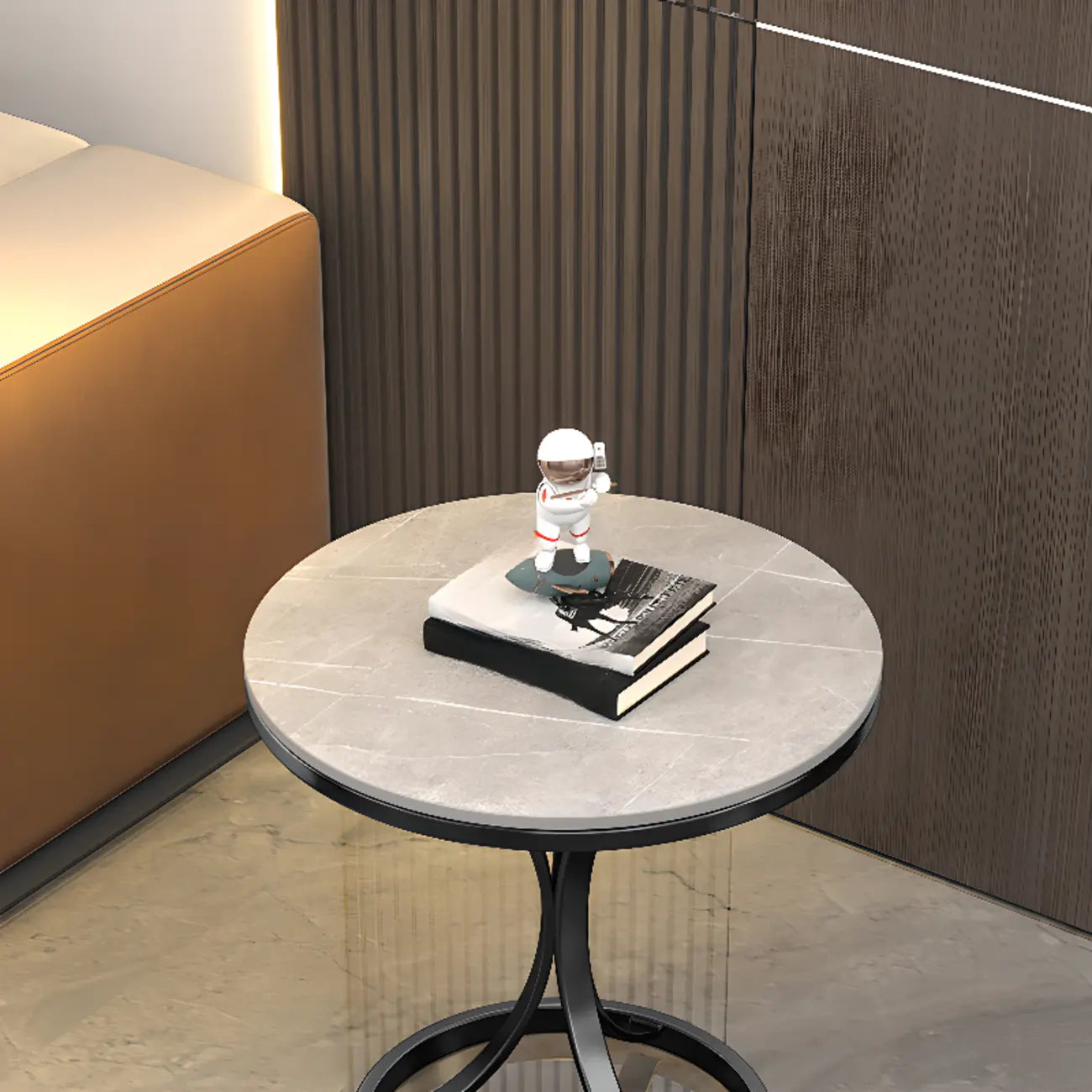 Round Gold Metal and Marble End Table for Living Room