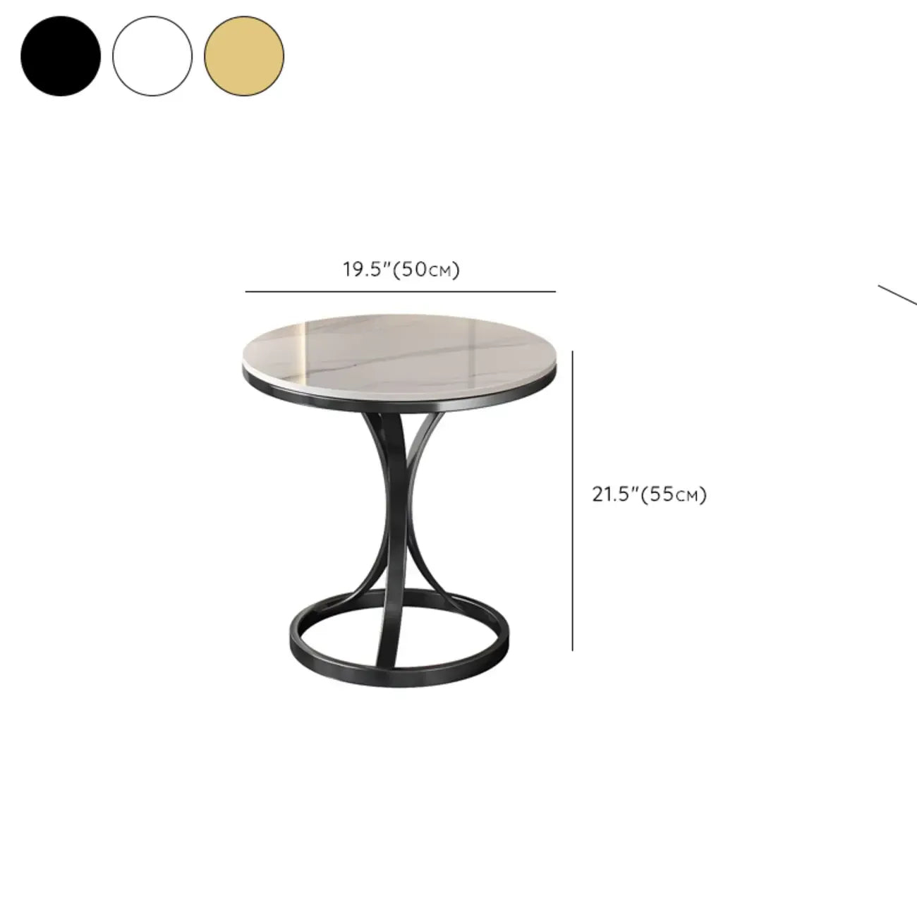 Round Gold Metal and Marble End Table for Living Room