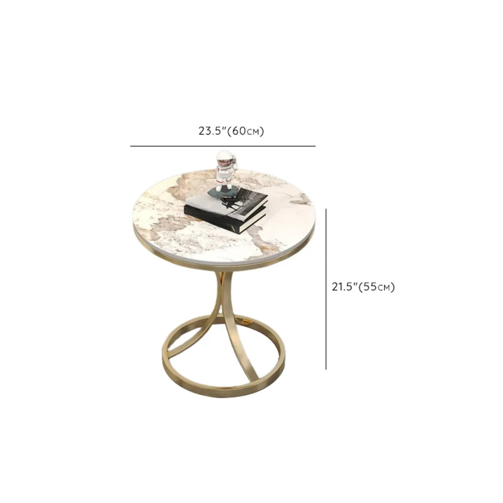Round Gold Metal and Marble End Table for Living Room