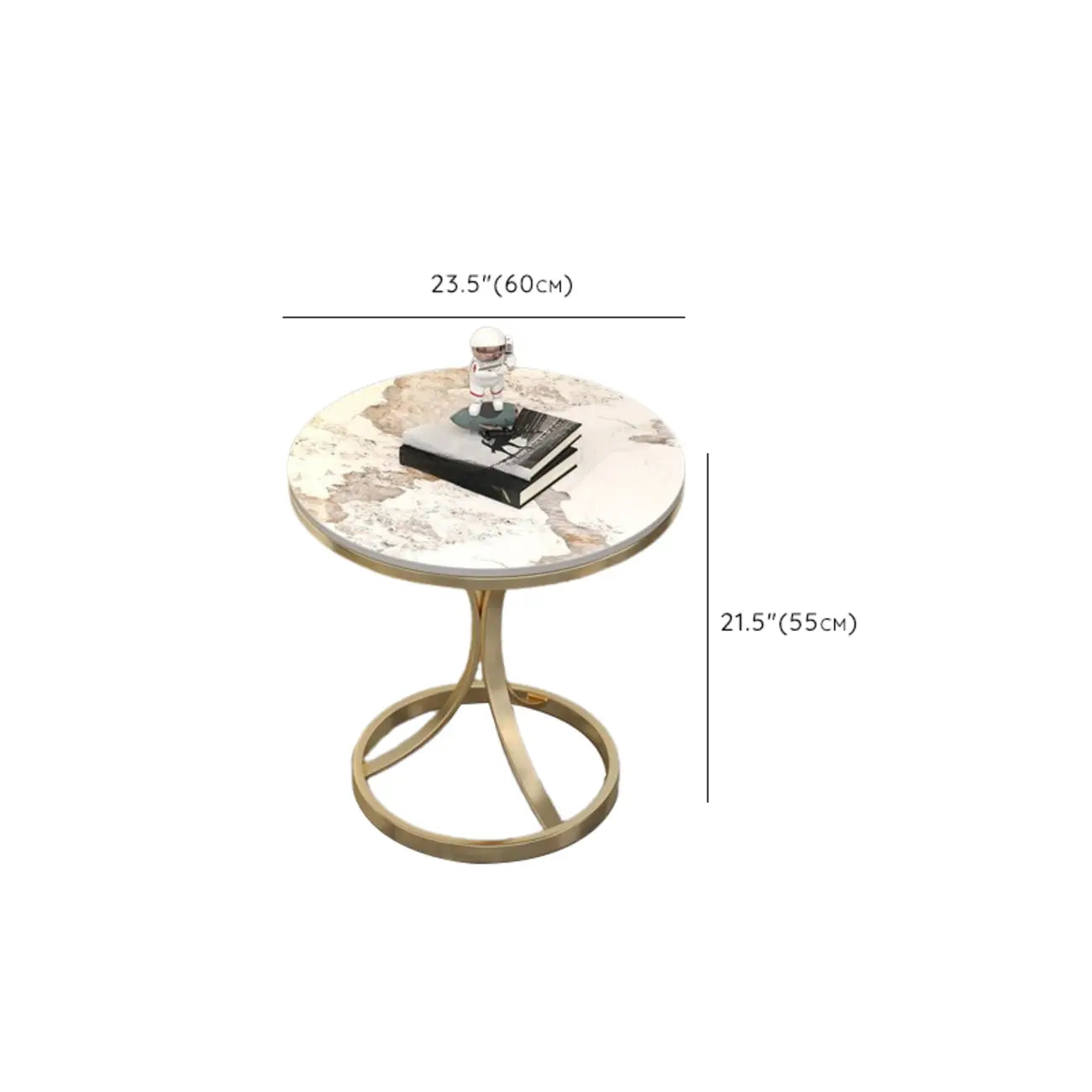 Round Gold Metal and Marble End Table for Living Room