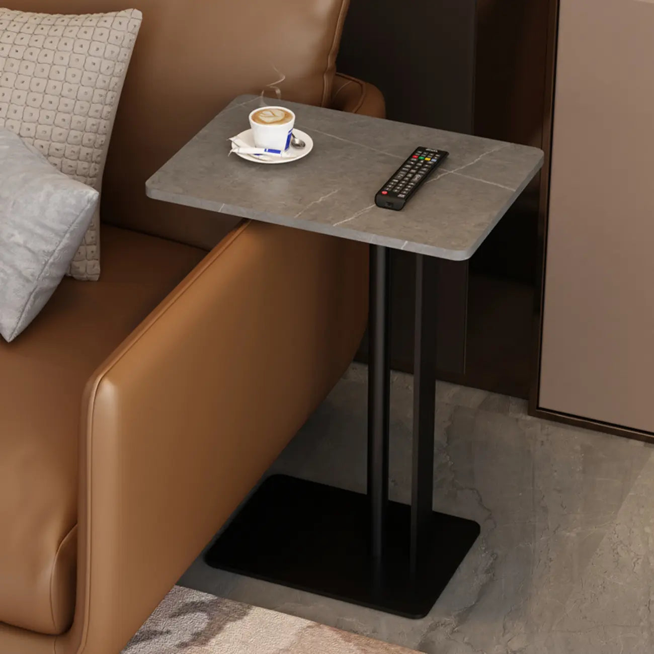 Minimalist C-Shaped White Sintered Stone Side Table for Sofa