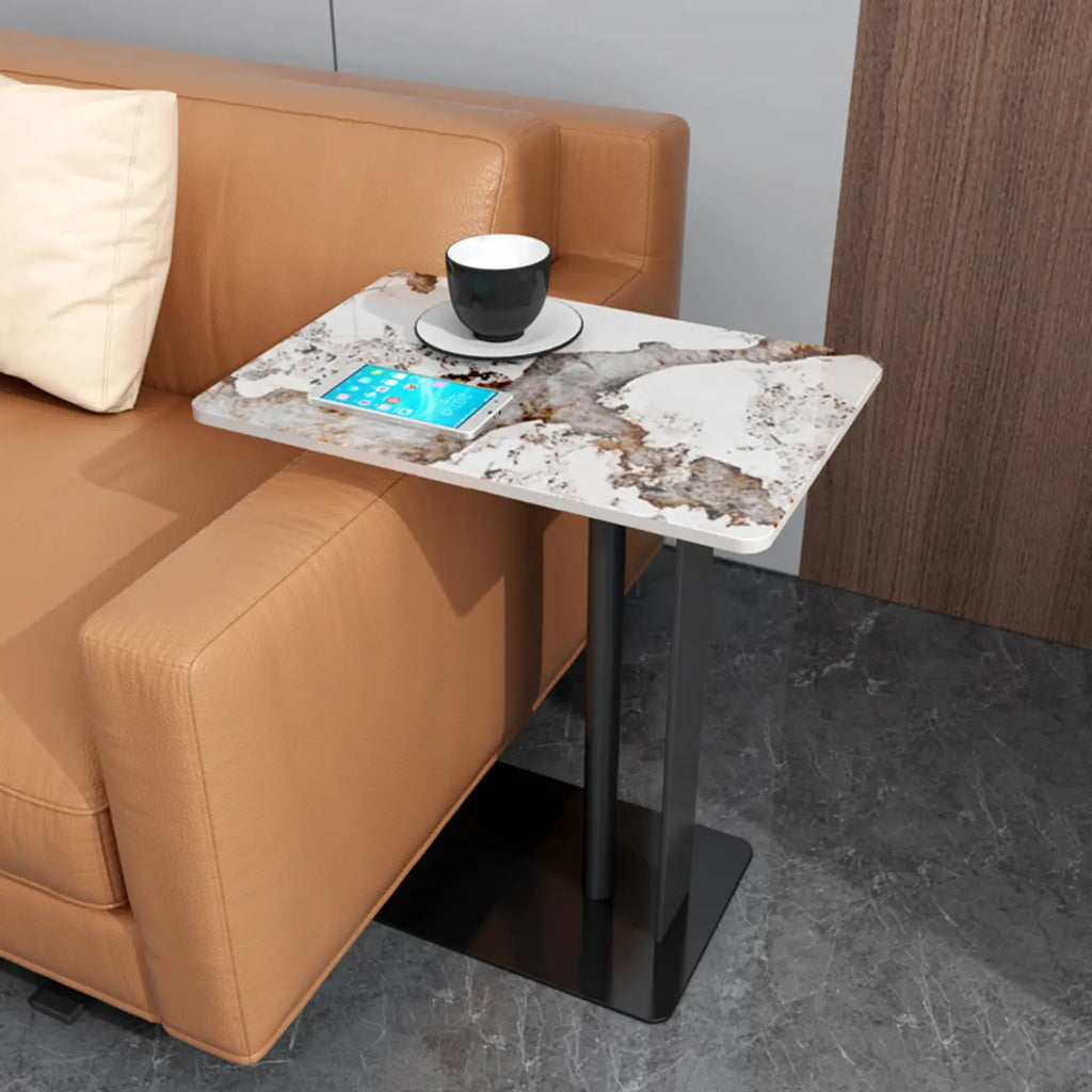 Minimalist C-Shaped White Sintered Stone Side Table for Sofa