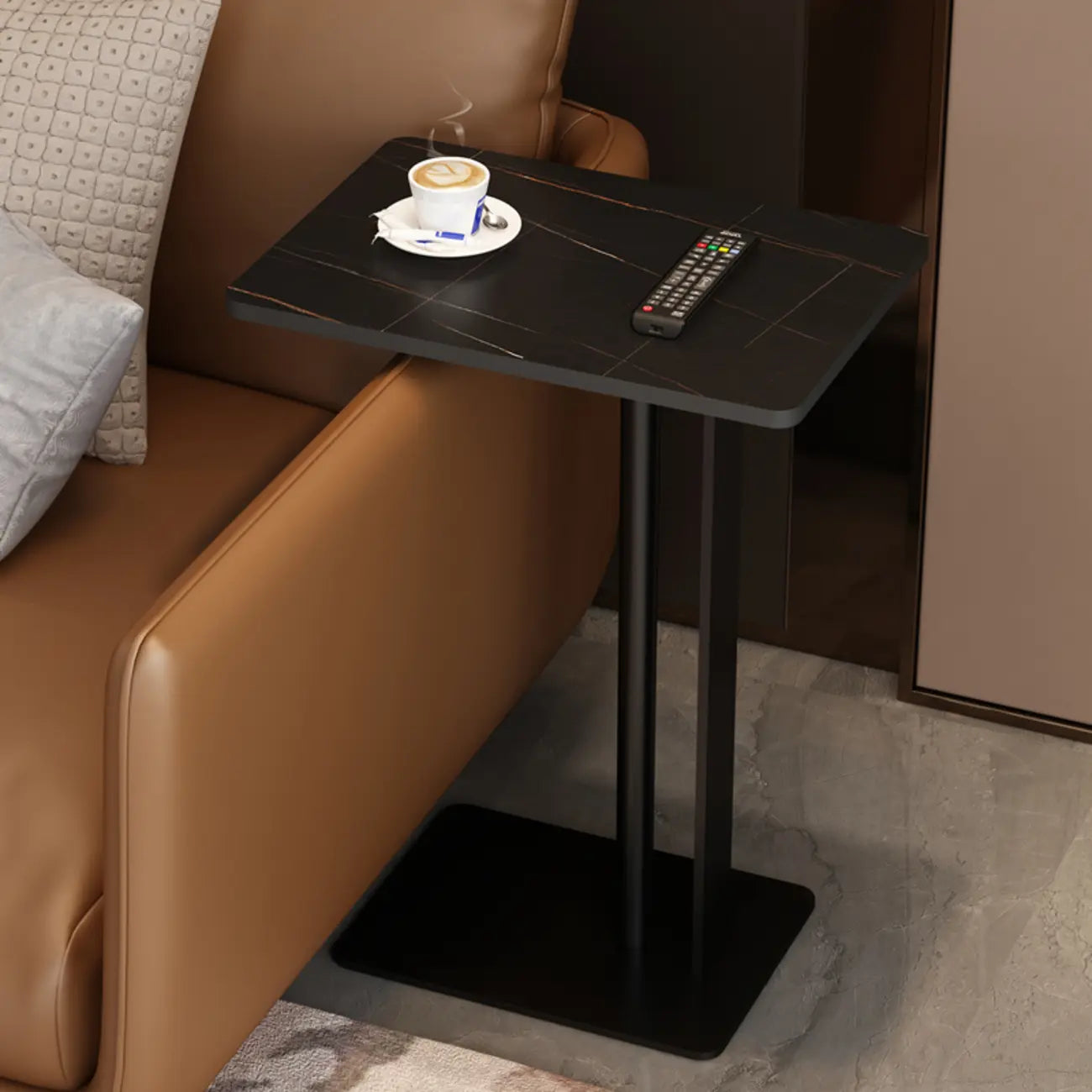 Minimalist C-Shaped White Sintered Stone Side Table for Sofa
