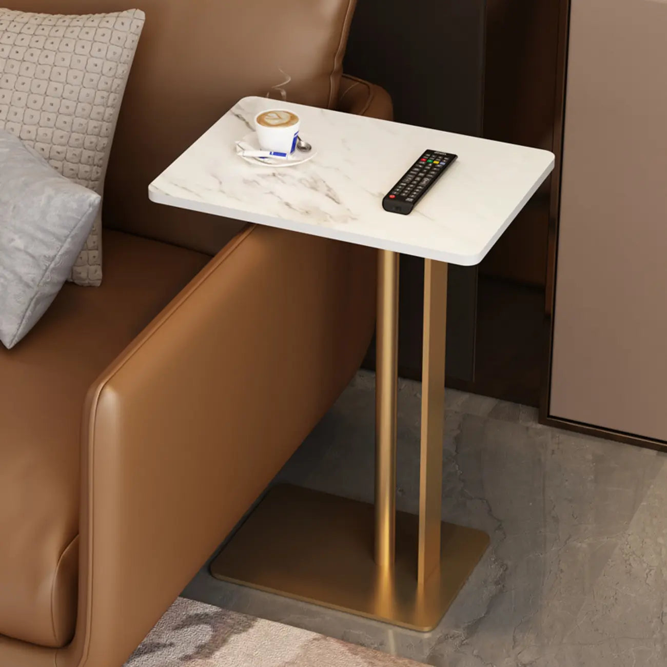 Minimalist C-Shaped White Sintered Stone Side Table for Sofa