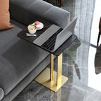 Minimalist C-Shaped White Sintered Stone Side Table for Sofa