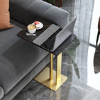 Minimalist C-Shaped White Sintered Stone Side Table for Sofa