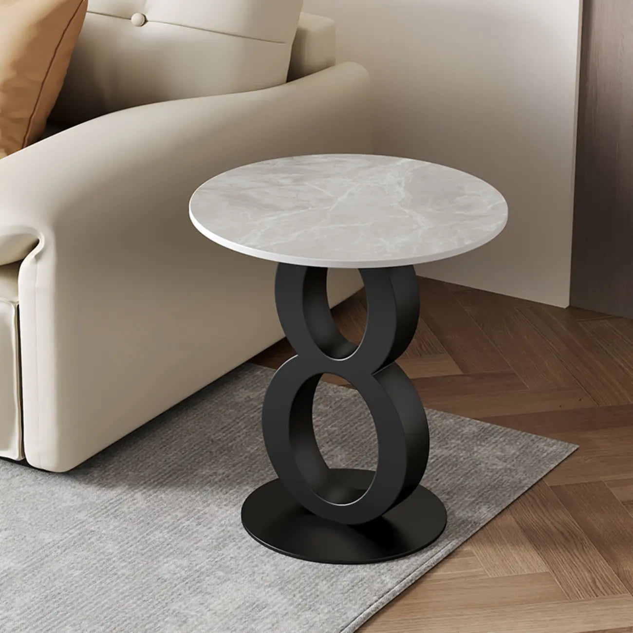Stylish Round Marble Top End Table for Living Room