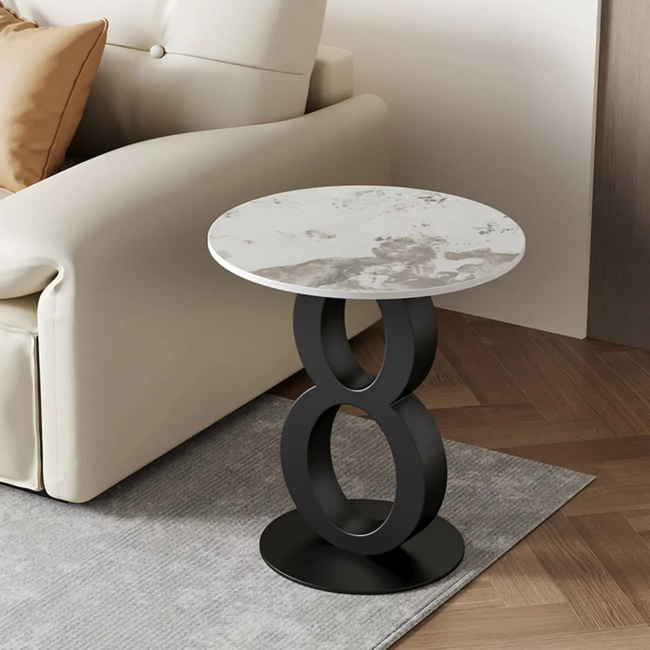 Stylish Round Marble Top End Table for Living Room