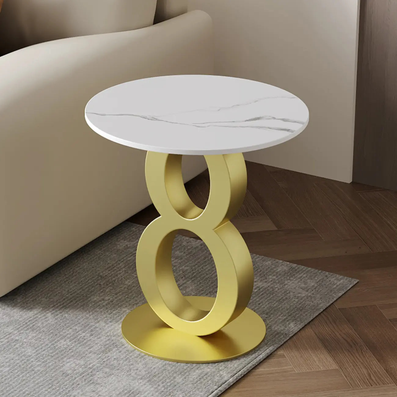 Stylish Round Marble Top End Table for Living Room