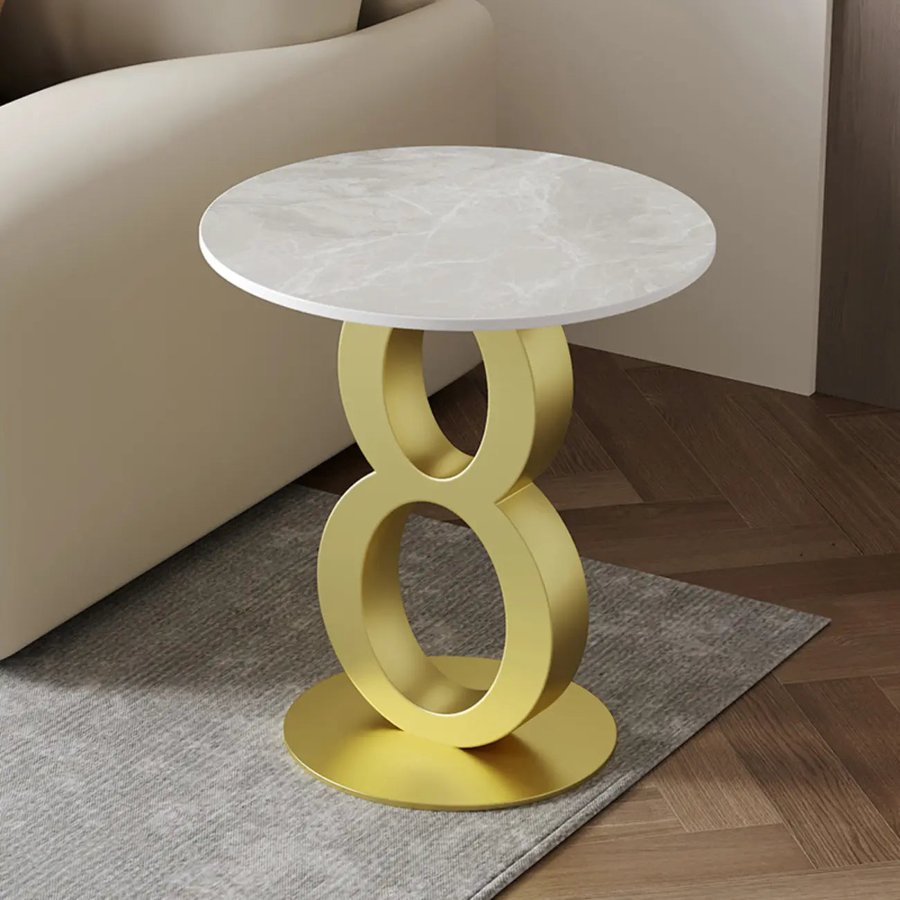 Stylish Round Marble Top End Table for Living Room