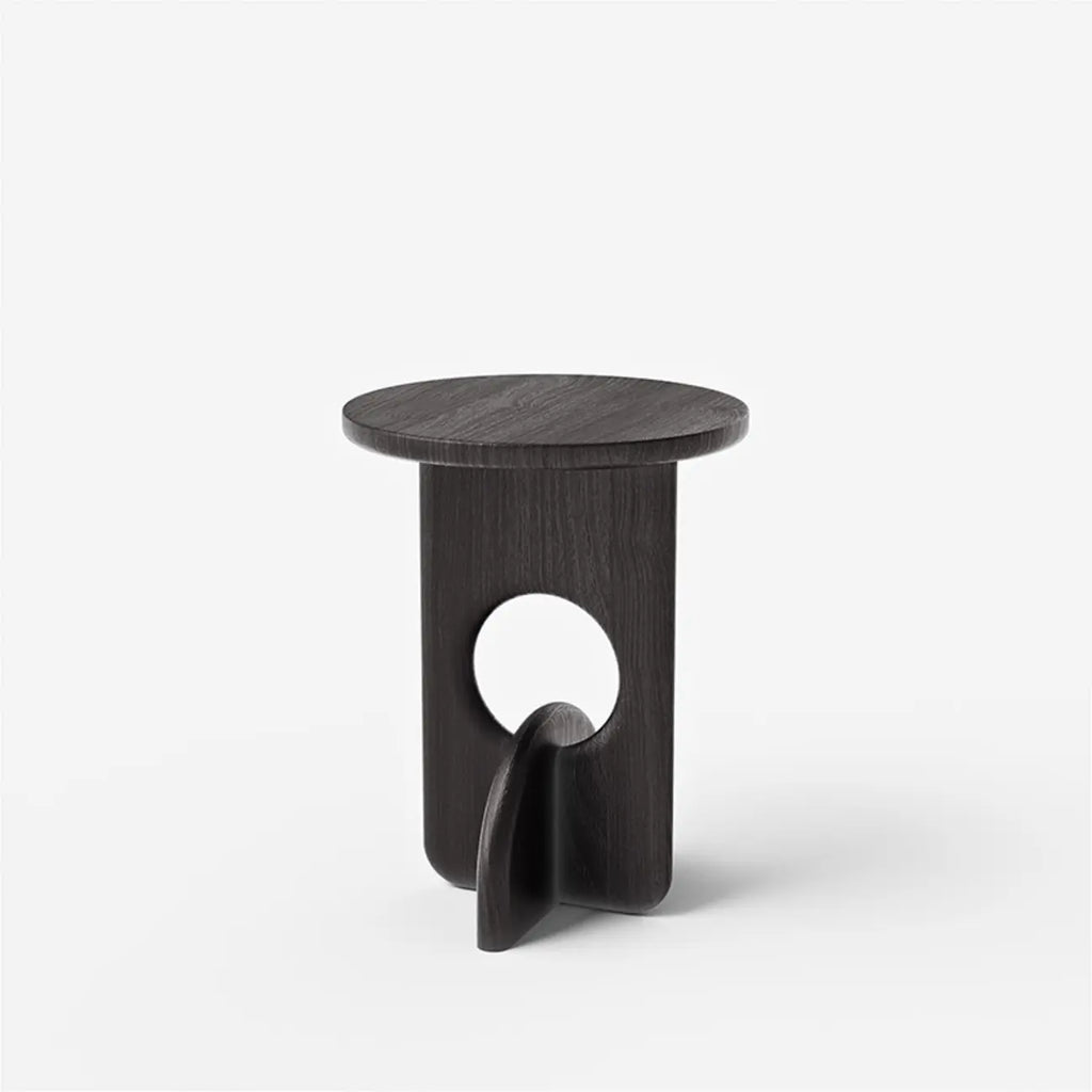 Unique Round Black Solid Wood End Table for Living Room