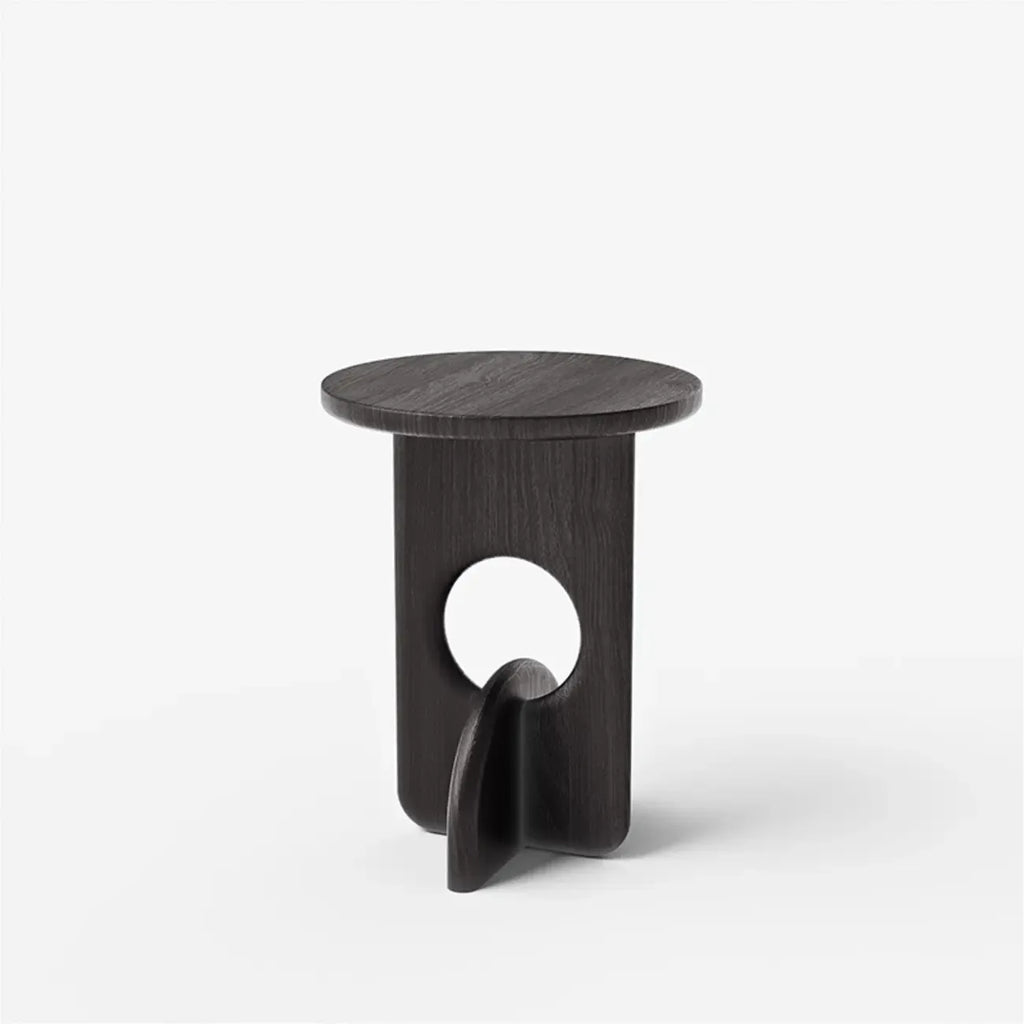 Unique Round Black Solid Wood End Table for Living Room