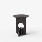 Unique Round Black Solid Wood End Table for Living Room