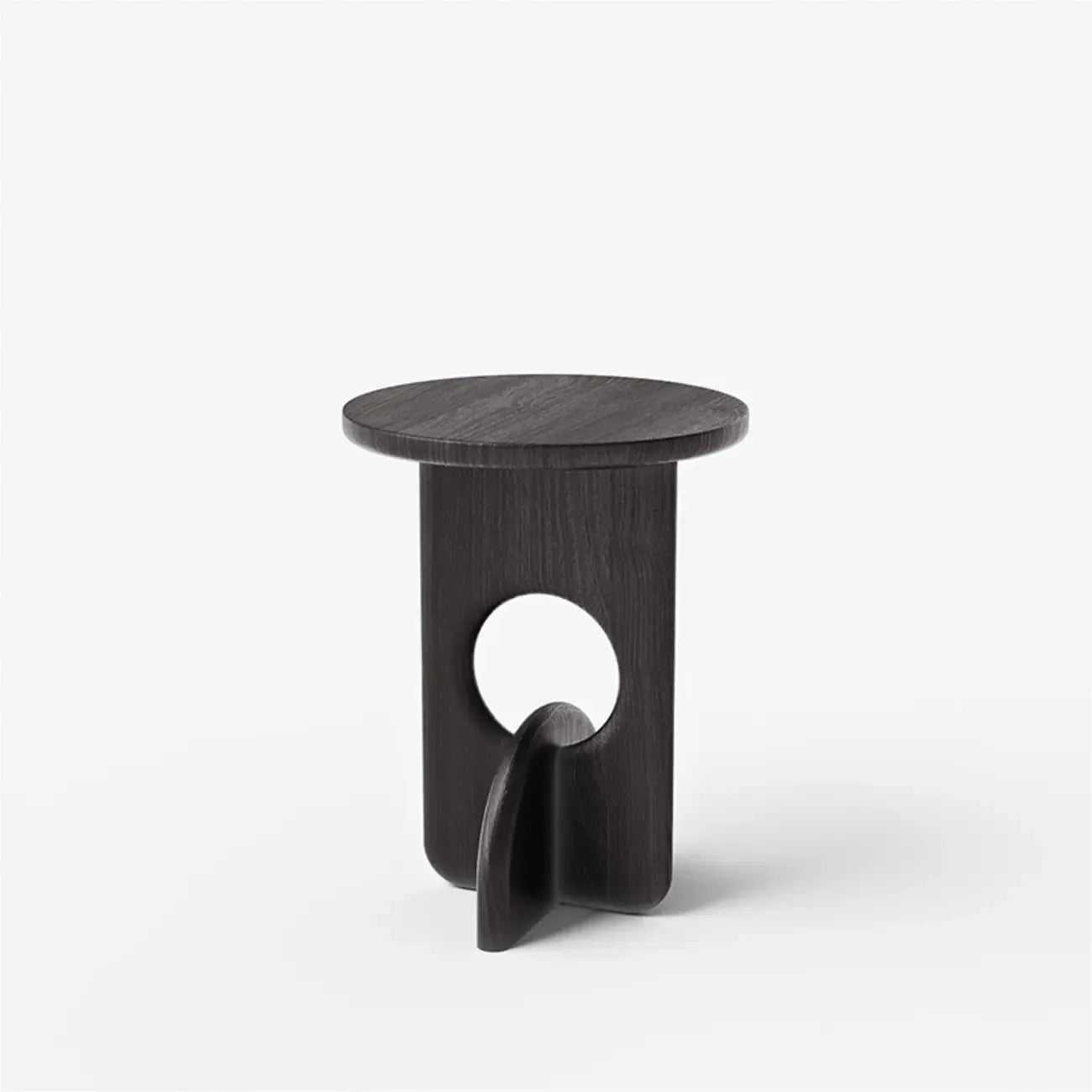 Unique Round Black Solid Wood End Table for Living Room
