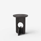 Unique Round Black Solid Wood End Table for Living Room