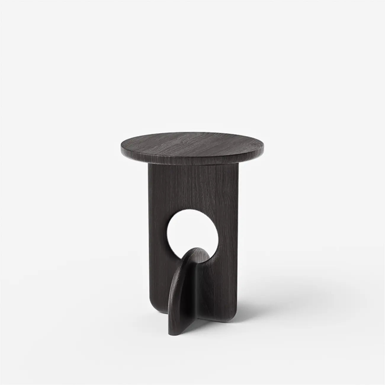 Unique Round Black Solid Wood End Table for Living Room