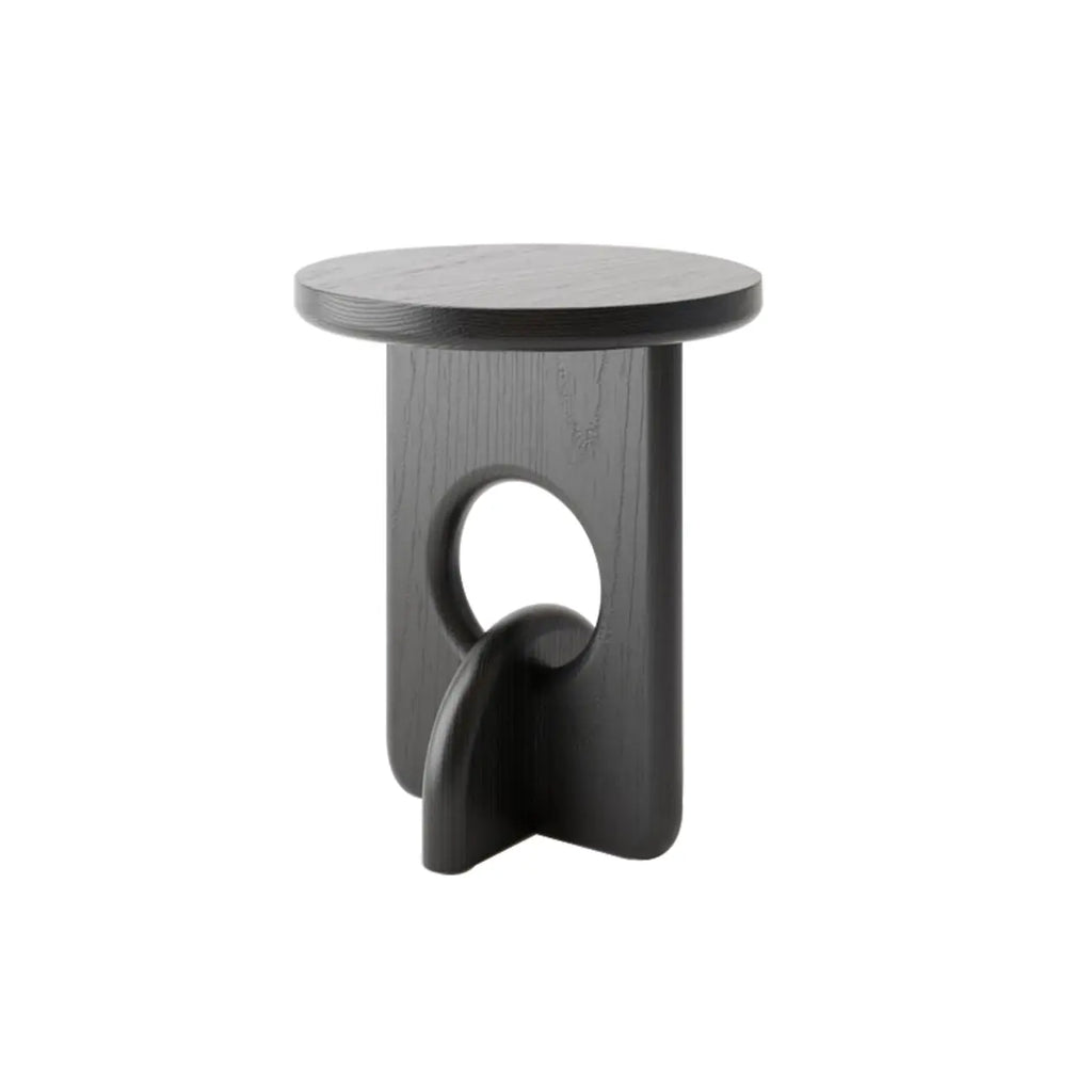 Unique Round Black Solid Wood End Table for Living Room