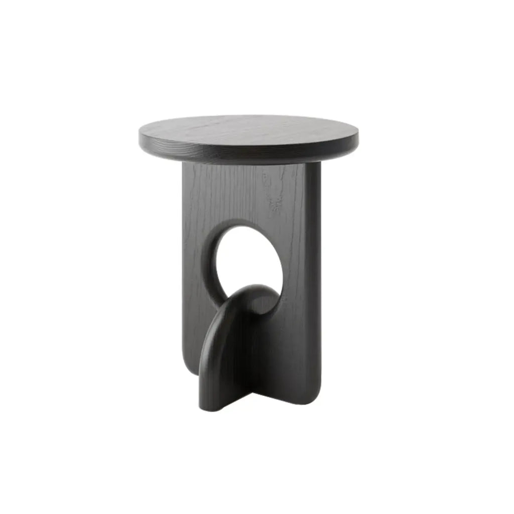 Unique Round Black Solid Wood End Table for Living Room