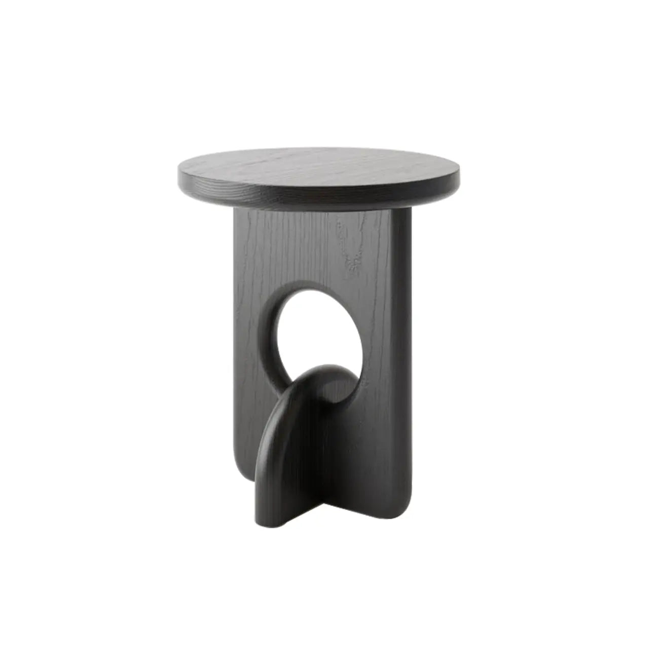 Unique Round Black Solid Wood End Table for Living Room