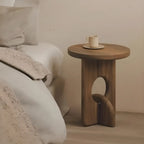 Unique Round Black Solid Wood End Table for Living Room