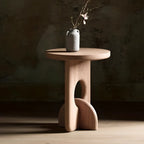 Unique Round Black Solid Wood End Table for Living Room