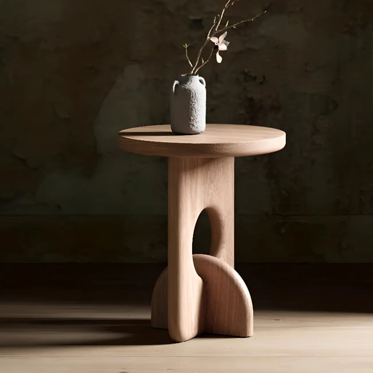 Unique Round Black Solid Wood End Table for Living Room