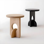 Unique Round Black Solid Wood End Table for Living Room