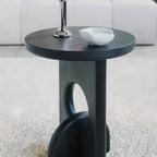 Unique Round Black Solid Wood End Table for Living Room