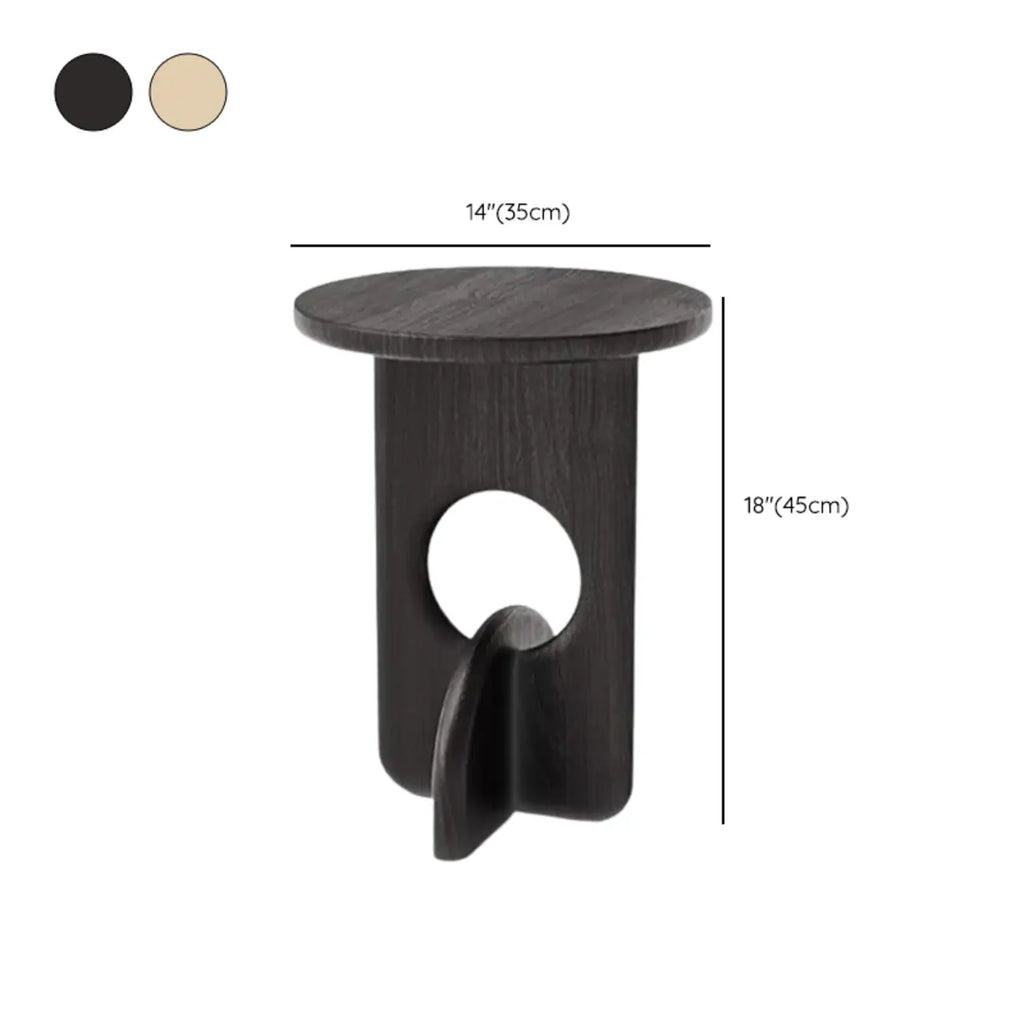 Unique Round Black Solid Wood End Table for Living Room